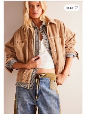 We the free free people opal swing cord jacket shacket camel beige XL cozy